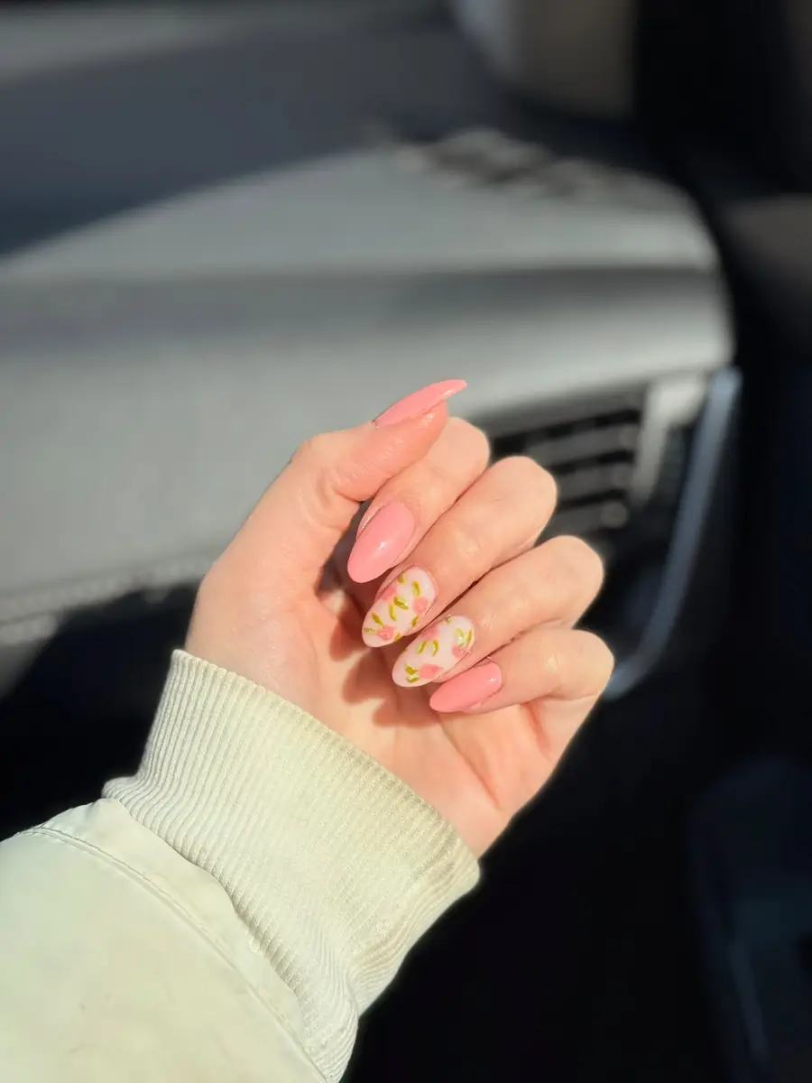 Pink floral nail art